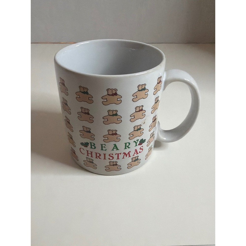 Russ‎ Berrie Beary Christmas Coffee Mug Vintage Teddy Bear Holiday Cup 8201